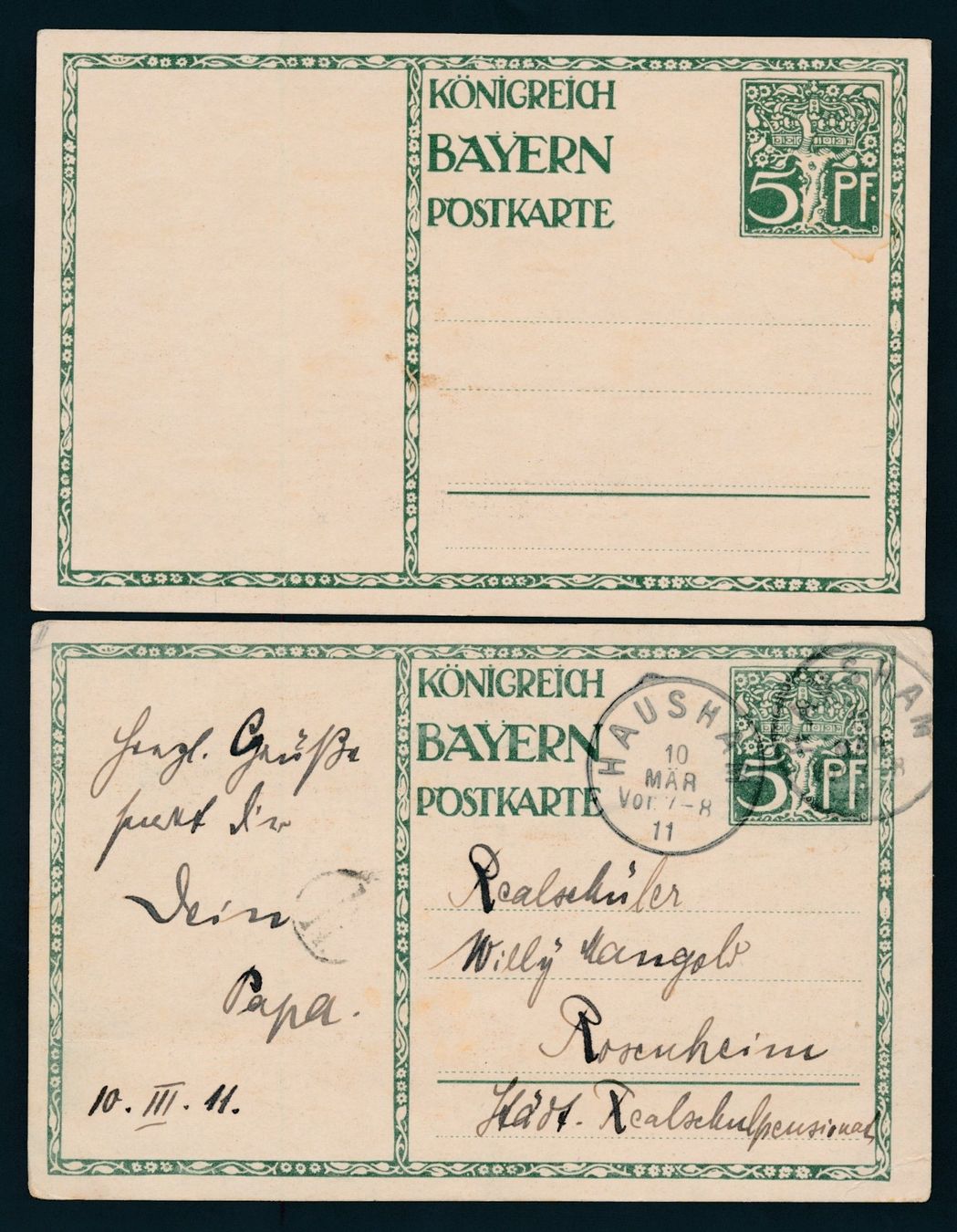 Cartes postales: 2 Postkarten "Königlich Bayern" 1911 – D'occasion à Bonau par Profila3 1