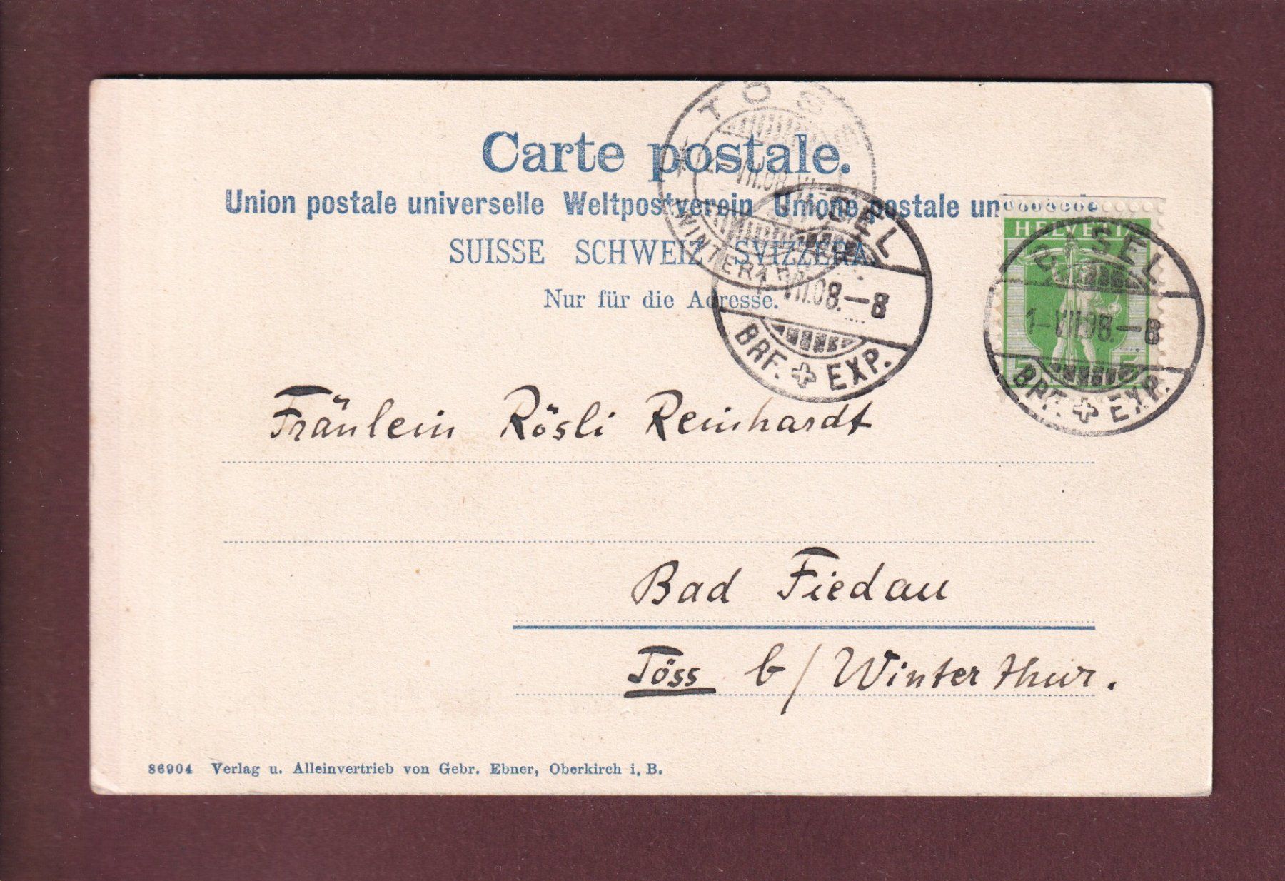 Cartoline postali: BASEL - Mittlere Rheinbrücke - 1908 – Usato da Pully venduto da nicecards 1