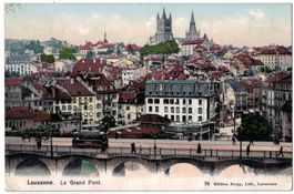 Lausanne, le Grand Pont, animée, circulée 1906