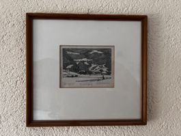 Holzschnitt Landschaft bei Eggiwil Zbinden 