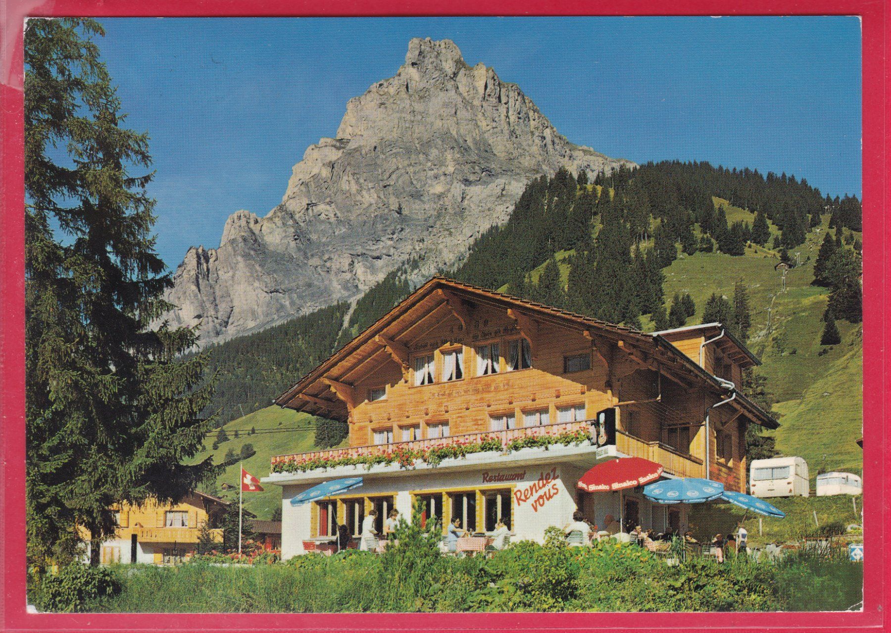 Ansichtskarten: KANDERSTEG, RESTAURANT RENDEZ-VOUS MIT BIRRE, 1985 – Gebraucht aus Oberrieden von Gebirgsstelze