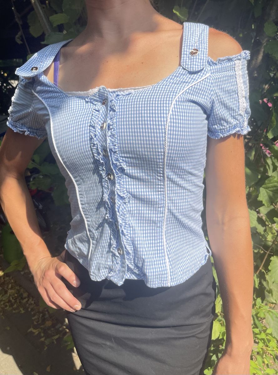 Camicette: Camicia-corsetto cotone a quadri azzurra con lacci👌tgS/M – Nuovo (secondo la descrizione) da Gordevio venduto da LanaZimm 4