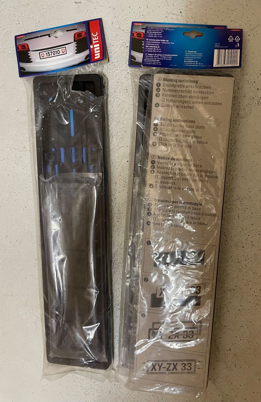 Supporti a parete: 3x UNITEC Kennzeichenhalter / Nummernrahmen (von Jumbo) – Nuovo e nell'imballaggio originale da Zürich venduto da Sarazrh 1