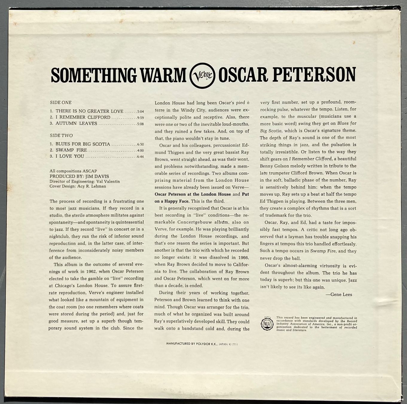 Dischi in vinile: OSCAR PETERSON - SOMETHING WARM – Usato da Poliez-Pittet venduto da Newtown-Records 1