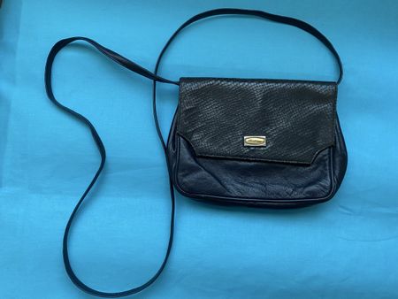 Elegante Leder Handtasche blau grau