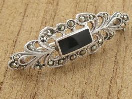 Vintage Brosche Silber 925 Onyx Markasiten