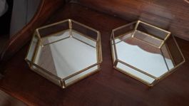 2x Deko Tablett Messing Spiegel
