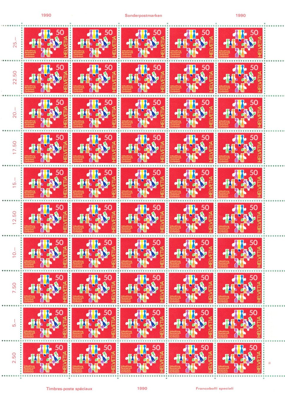 Alle Briefmarken: Bogen  1990   Eidg. Volkszählung   postfrisch – Neu (gemäss Beschreibung) aus Mellingen von Ginger