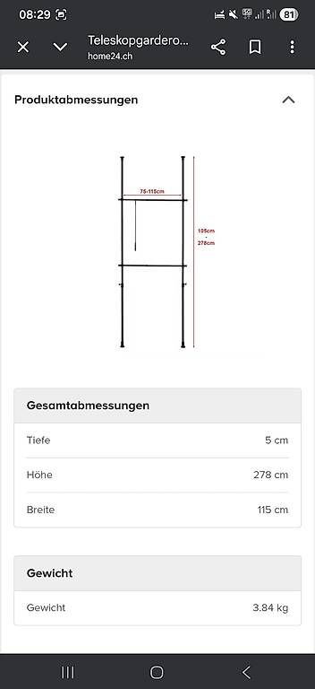 Guardaroba: Teleskop Garderobe schwarz  – Usato da Zürich venduto da _vici_