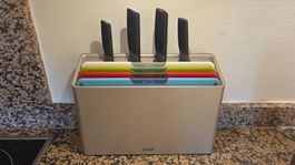 Schneidebrett-Set mit Messerblock silber