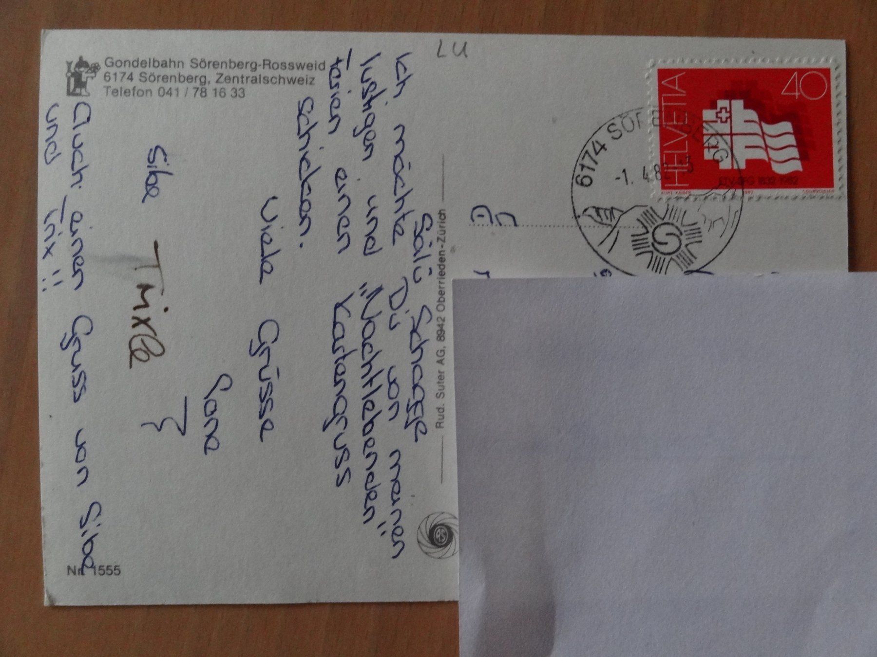 Cartoline postali: Sörenberg-Rossweid - Gondelbahn - 1982 – Usato da St Léonard venduto da Riglin 1