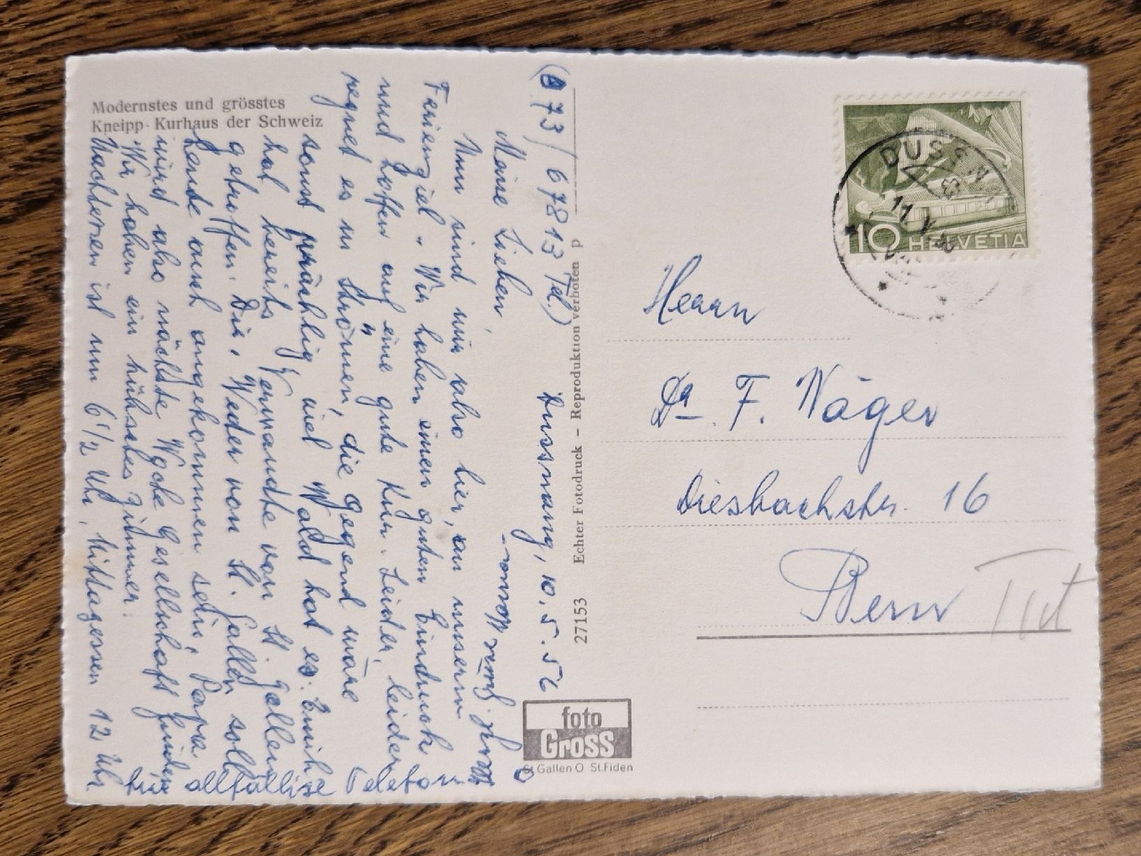 Ansichtskarten: Kneipp-Kurort Dussnang 1956 – Gebraucht aus Ebikon von Donar50 1