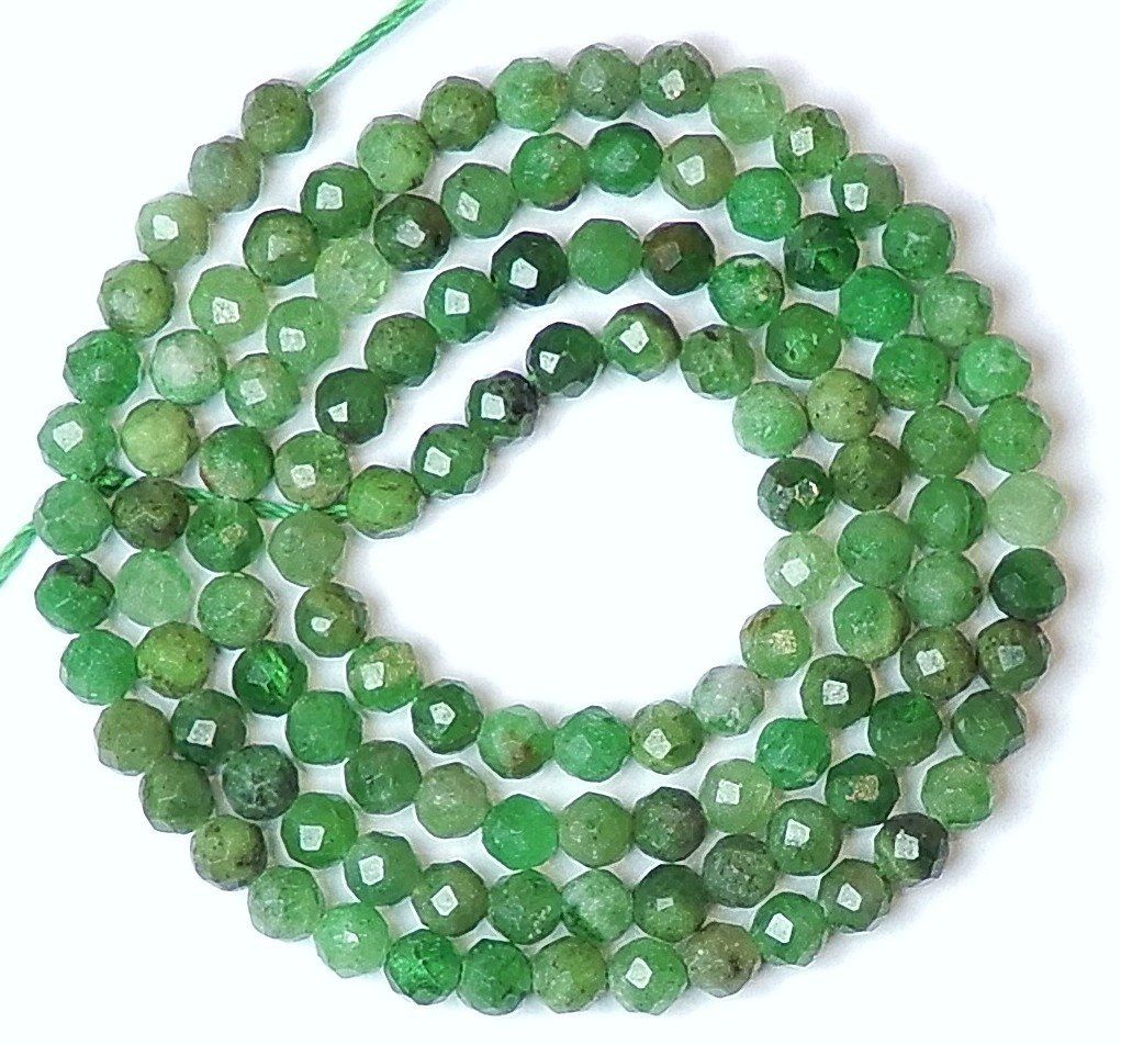Ketten: 1 Strang echte rare Tsavorit Granat Perlen 3 mm facettiert – Neu (gemäss Beschreibung) aus Müllheim Dorf von GUENI01