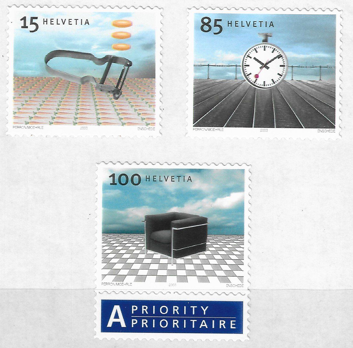 Tutti i francobolli: Serie Design Klassiker 2003, Druckverschiebung – Usato da Rickenbach SO venduto da Bytebull 1