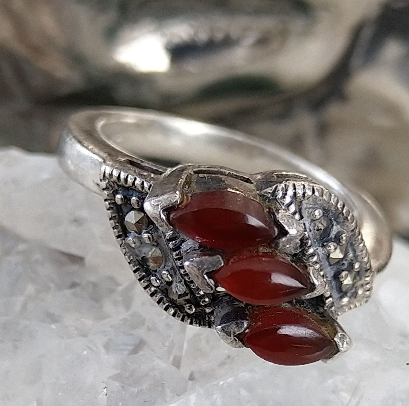Anelli: GRANAT MARKASITEN RING SILBER 925 – Usato da Romanshorn venduto da Glitzer-Paradies