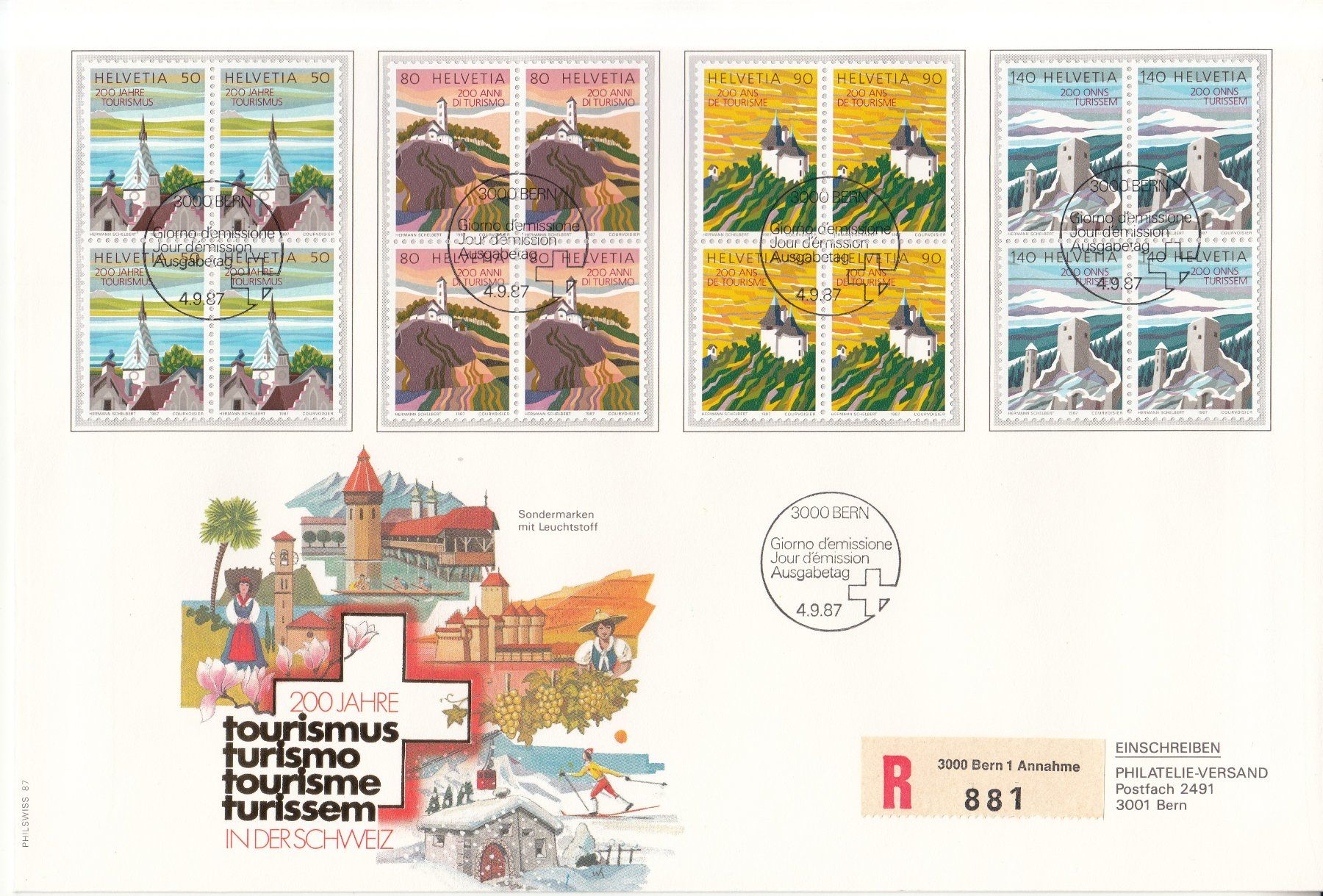 Tutti i francobolli: SBK 753 - 756 im 4er-Block FDC Grossformat – Usato da Bürglen TG venduto da StampGraf