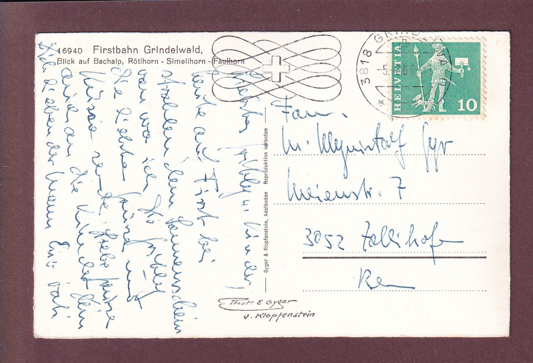 Ansichtskarten: Firstbahn GRINDELWALD - Bachalp - 1966 – Gebraucht aus Pully von nicecards 1