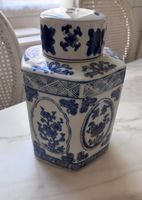 Boîteà thé hexagonale en porcelaine bleue et blanche déc...