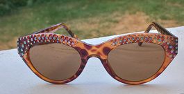 Vintage Sonnenbrille Damen Leo-Muster Strass Steine 