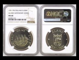 1991 Finnland S100M Aland Gedenkmünze NGC MS 68