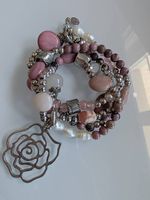 Armband Damen 5-fach Rose Charm Moon Paris Perlen stones