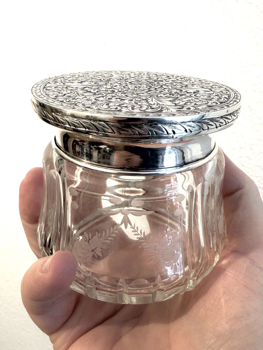Zuccheriere: Wunderschöne Kristalldose mit Deckel aus 800er Silber – Usato da Luzern venduto da downtonabbey 6