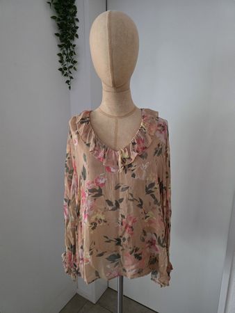 Damen Bluse Mos Mosh beige geblümt mit Rüschen neuwertig XL☀