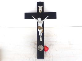 Kruzifix Kreuz Holz Porzellan Antik Vintage Jesus Konrad