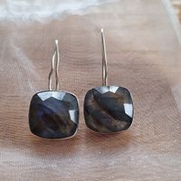Ohrringe mit echtem Labradorit – 925 Silber, eckige Form