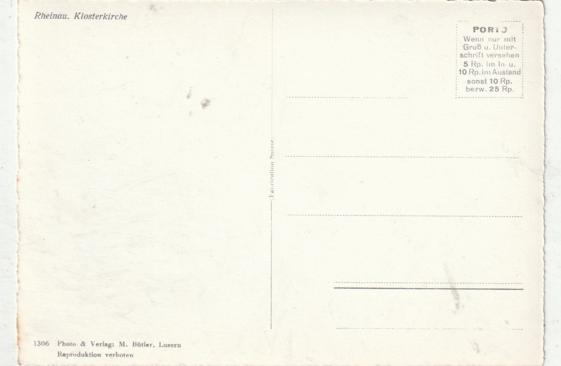 Cartoline postali: Rheinau Klosterkirche – Usato da Lumbrein venduto da made02 1