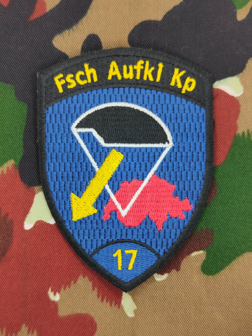 Schweizer Armee Placchette & Badge: Verbandsabzeichen Fallschirmaufklärer Kp 17 – Usato da Bauma venduto da SwissMilitaria