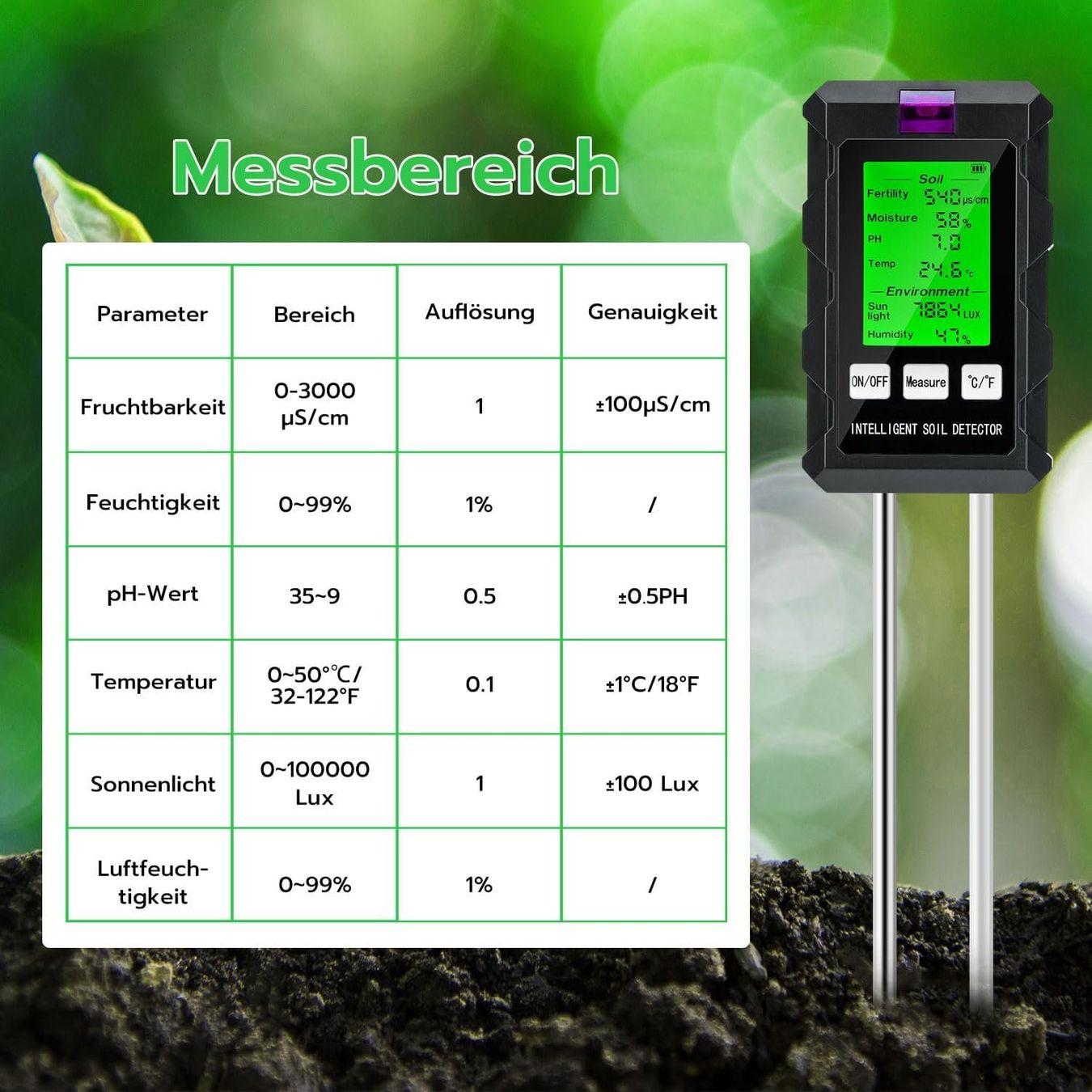 Misurare: 6 in 1 Digitales Boden-pH-Tester – Nuovo e nell'imballaggio originale da Châtelaine venduto da topshop.switzerland 5