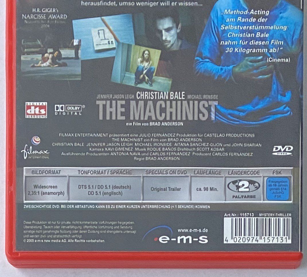 Tutti i DVDs: The Machinist, Der Maschinist – Usato da Flums venduto da Asquillo 2