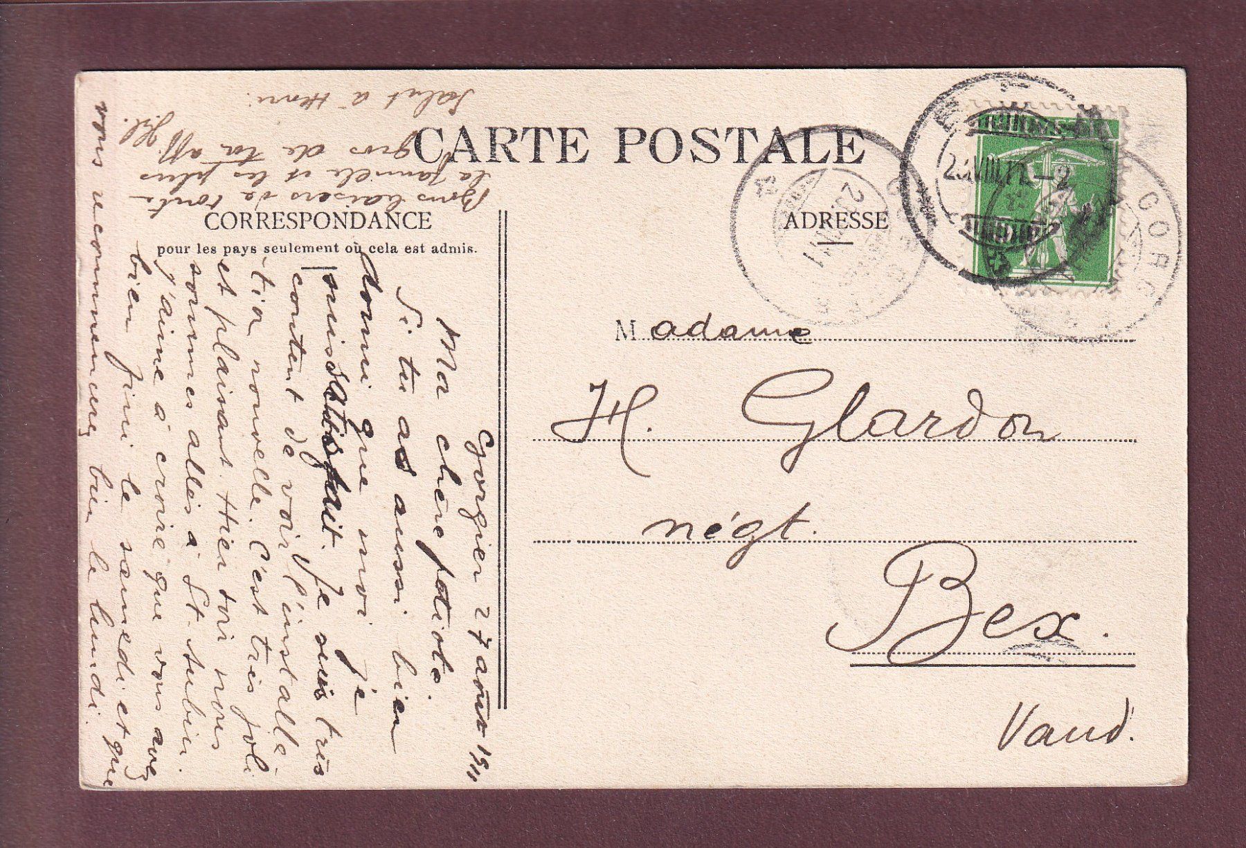 Cartoline postali: GORGIER - Le Château - 1911 – Usato da Pully venduto da nicecards 1