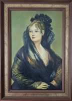 Vintage Damenportrait Gemälde Leinwand gerahmt