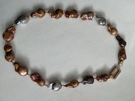 Kette barocke Perlen mit Zirkonia 925 Verschluss vergoldet