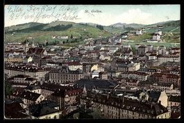 AK St. Gallen, Ortspanorama mit Gebäuden und Hügeln