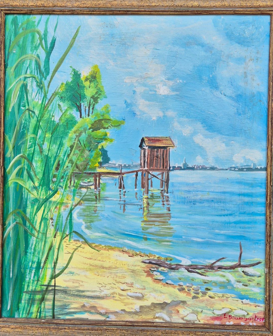 Dipinti: Oelbild am Seeufer von E. Baumgartner  48 x 42 cm – Usato da Neerach venduto da SilliS 1