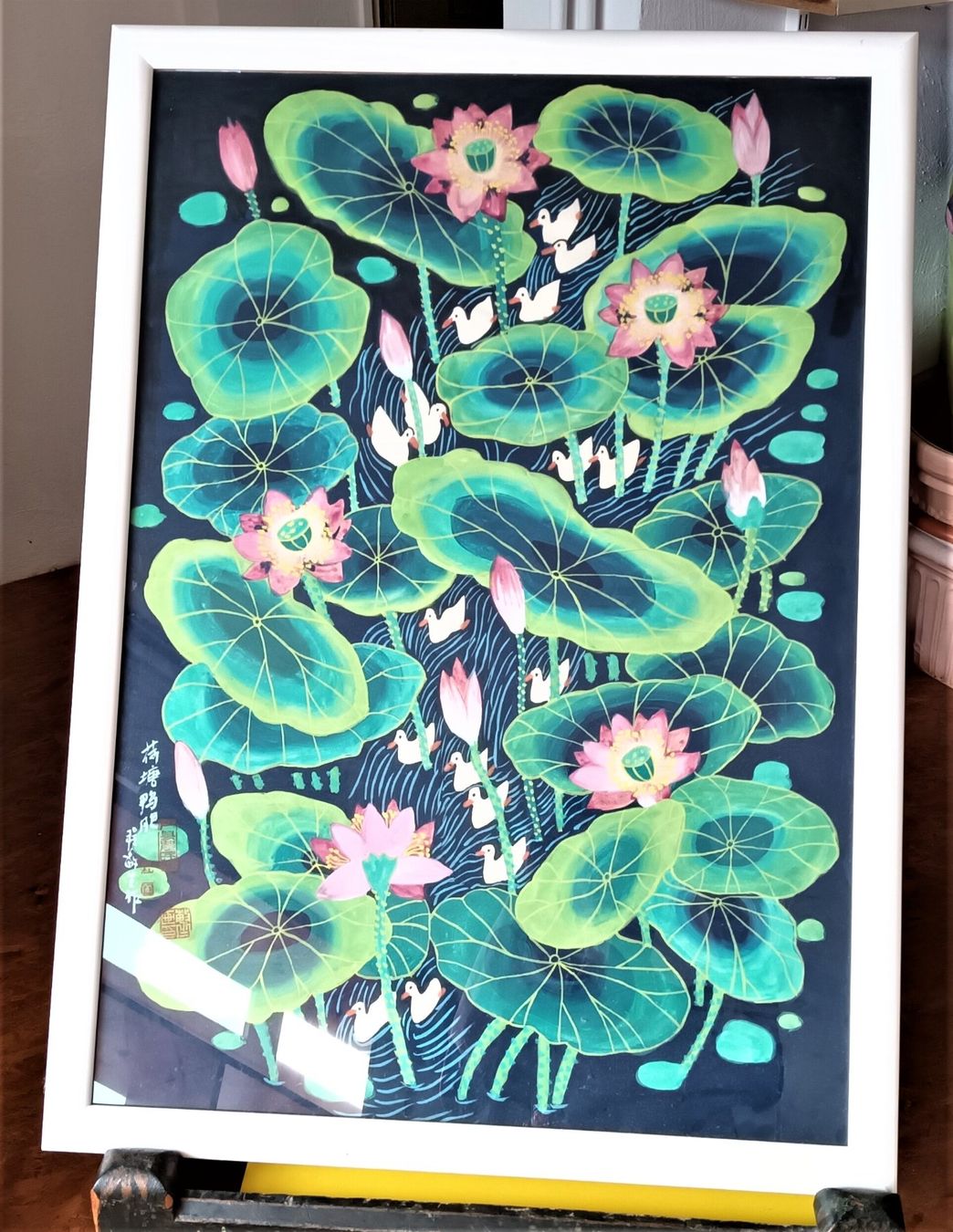 Gemälde: Original Chinesisches Gemälde Enten Lotus Teich – Gebraucht aus Vaduz von Bergtiger