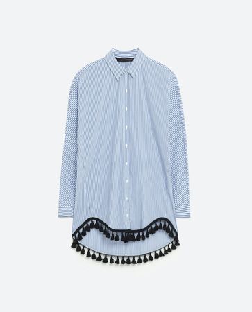ZARA 💙 chemise à rayures & pompons S