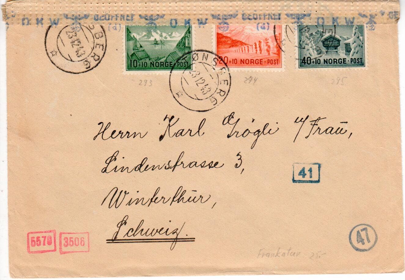Tutti i francobolli: Zensur Norwegen 1943 – Usato da Wolhusen venduto da Curver9