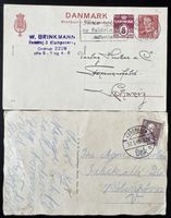 Dänemark 2 gelaufene Postkarten 1948 & 1953 Lot