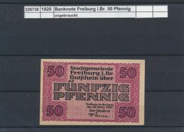 1920 Stadtgemeinde Freiburg, "Banknote - 50 Pfg.", Neu