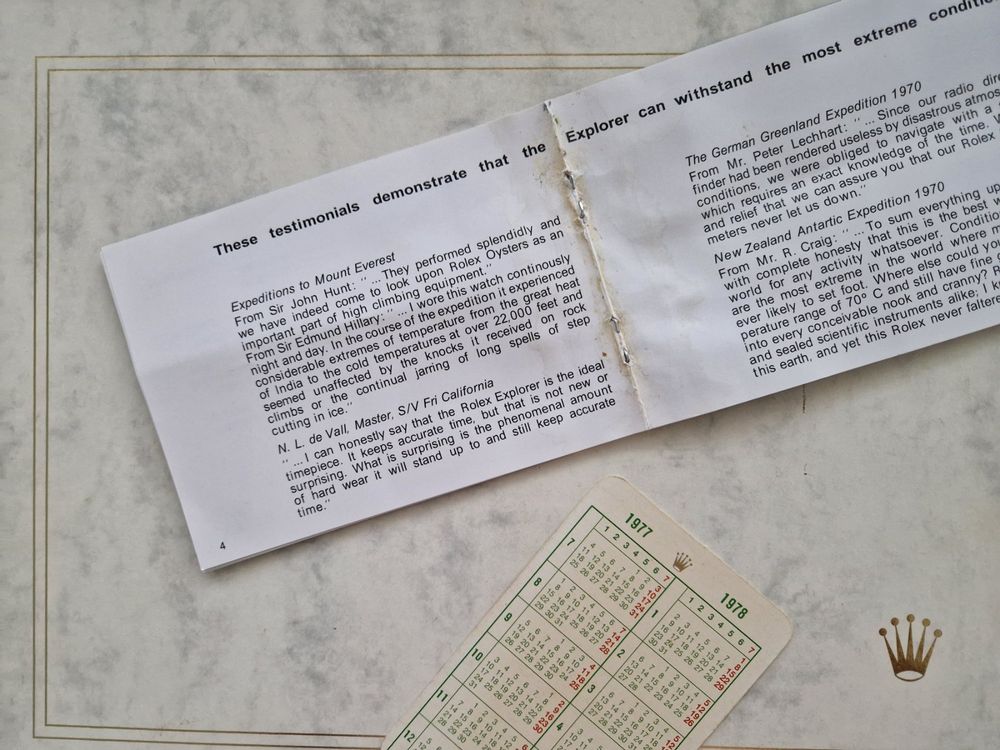 Rolex Explorer Booklet 70er mit Kalender 1016 1655  Kaufen auf Ricardo