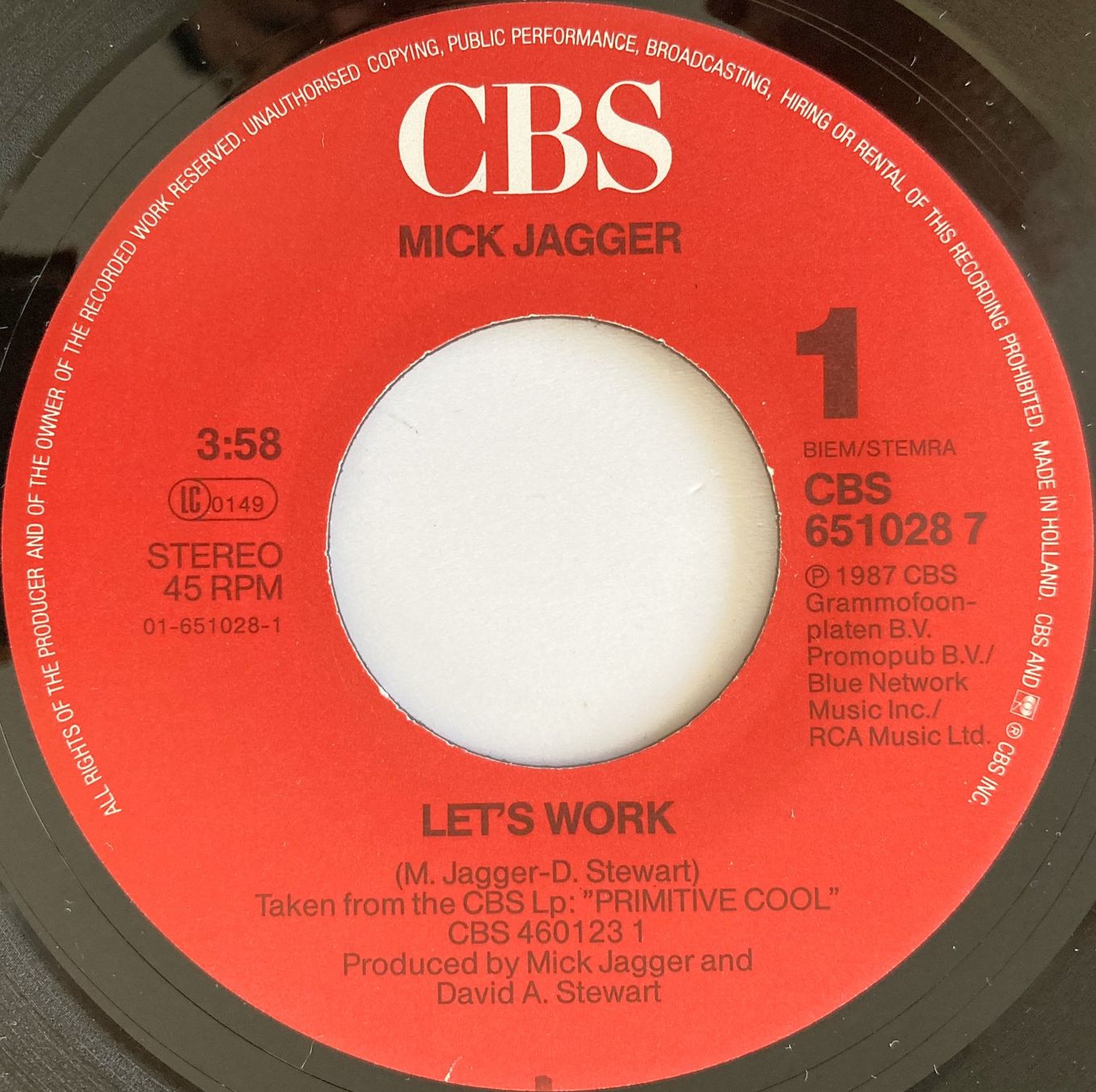 Schallplatten: ROLLING STONES / MICK JAGGER - LET'S WORK – Gebraucht aus Bottens von hotter-than-hell 2