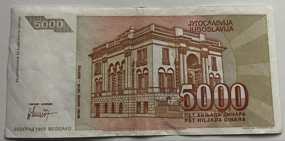 Banconote: Jugoslawien 5000 Dinara 1993 – Usato da Algetshausen venduto da Carrhard 1