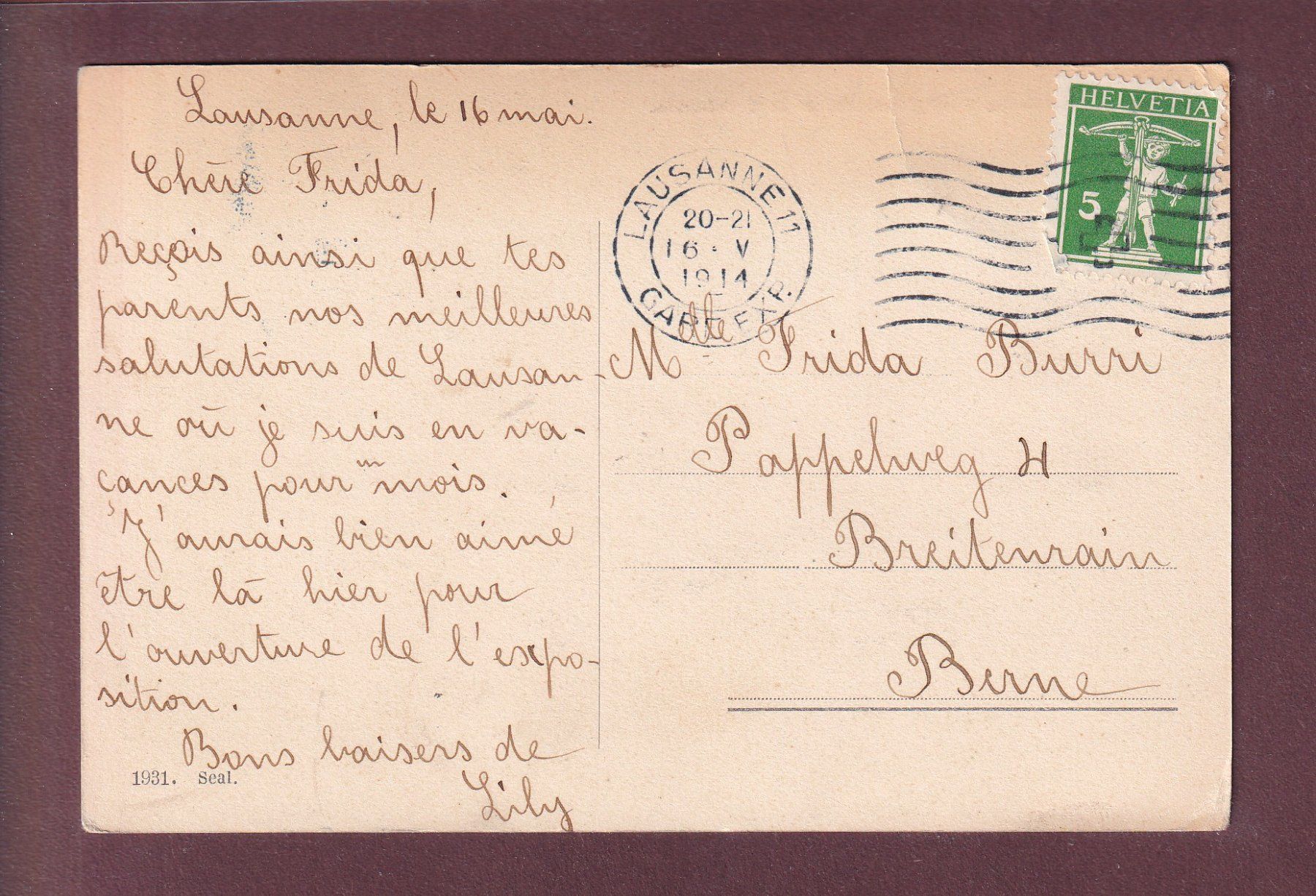 Ansichtskarten: LAUSANNE - Pont Bessières - 1914 – Gebraucht aus Pully von nicecards 1