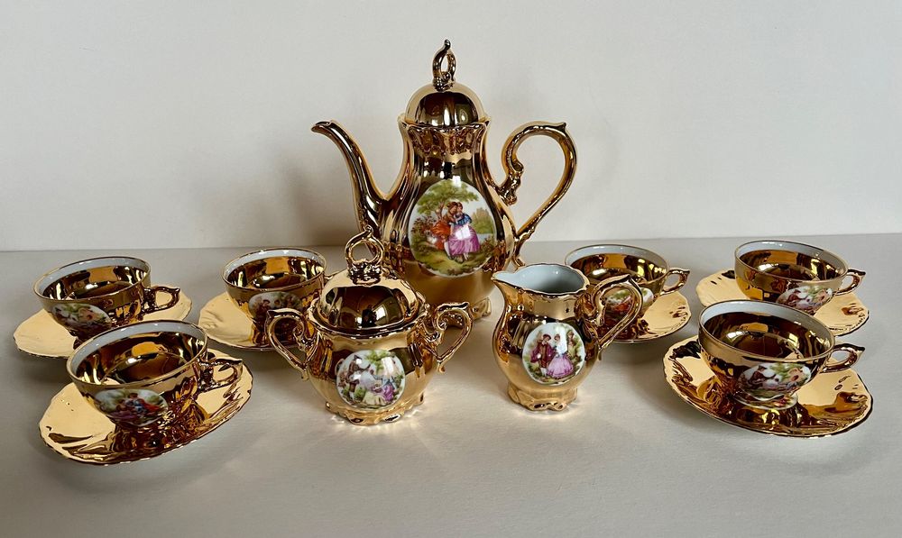 service moka en porcelaine doré bavaria,marquis,marquise,4 personnes