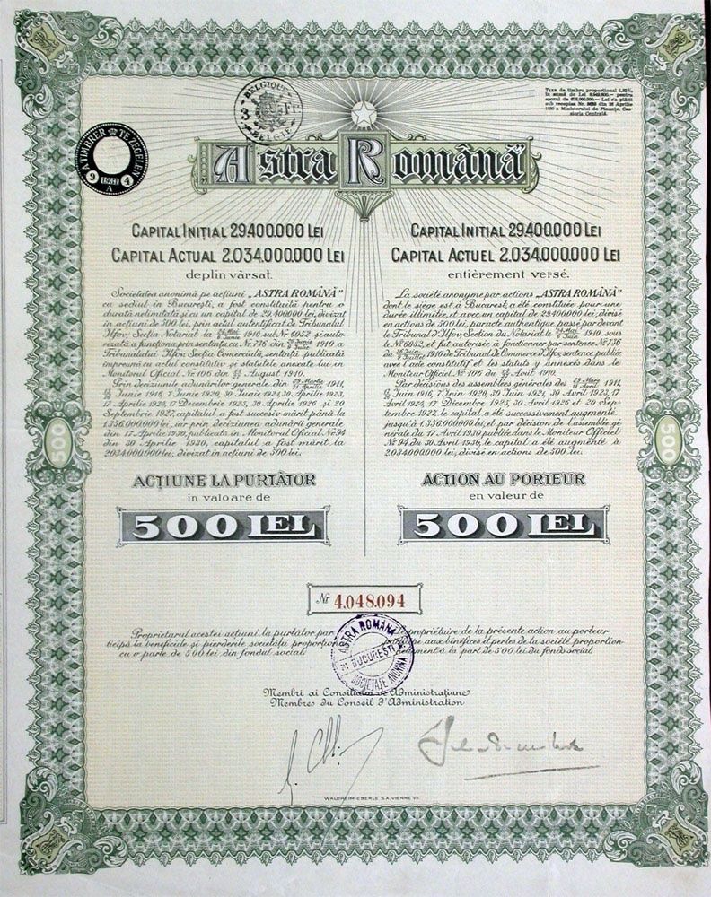 Dokumente: Astra Romana, Bukarest - 1930 – Gebraucht aus Solothurn von Sgasche