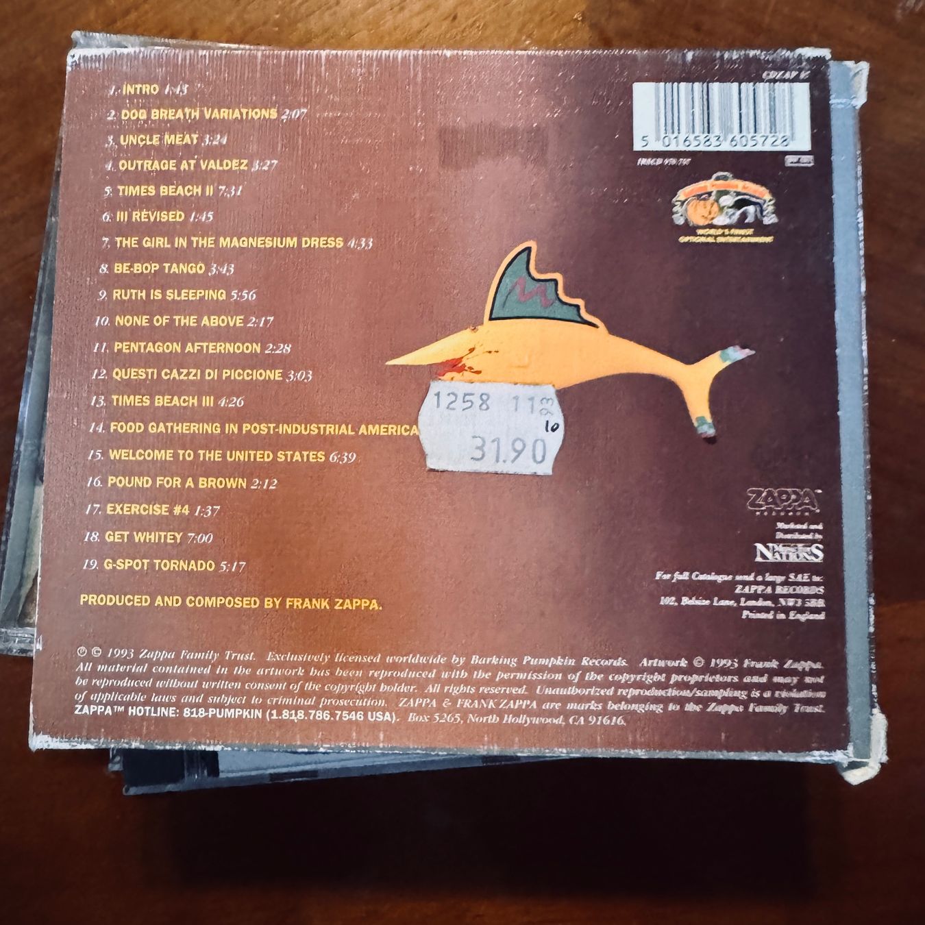 CD: Zappa "The Yellow Shark" CD, Ensemble Modern, Live, 1993 – Usato da Merligen venduto da barratt 1